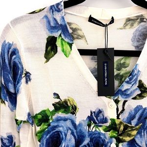 New Samantha Sung Sweater - Size Medium - Blue Floral Print